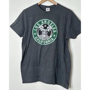 Los Angeles, California Black T-Shirt / Take off of Starbucks Logo Size Medium